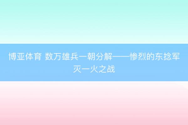 博亚体育 数万雄兵一朝分解——惨烈的东捻军灭一火之战
