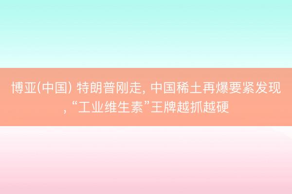 博亚(中国) 特朗普刚走， 中国稀土再爆要紧发现， “工业维生素”王牌越抓越硬