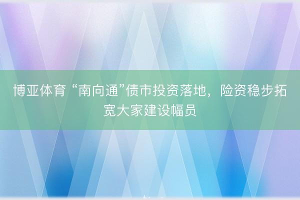 博亚体育 “南向通”债市投资落地，险资稳步拓宽大家建设幅员
