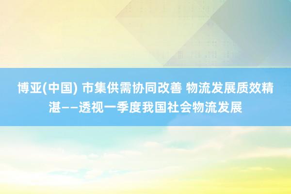 博亚(中国) 市集供需协同改善 物流发展质效精湛——透视一季度我国社会物流发展